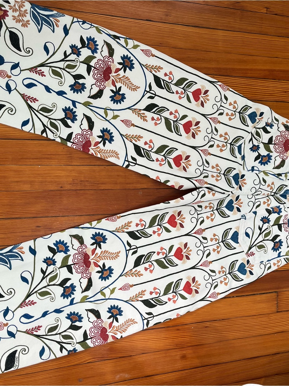 FARM Rio White Wide-Leg Pants with Multicolor Floral Print